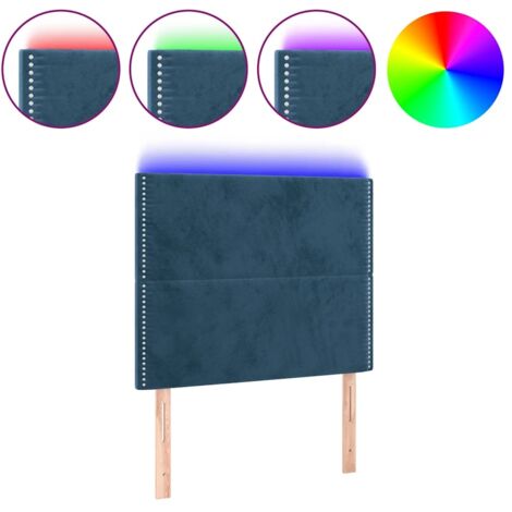 Tête de lit，Panneau décoratif à LED Bleu foncé 100x5x118/128 cm Velours CFW3700479