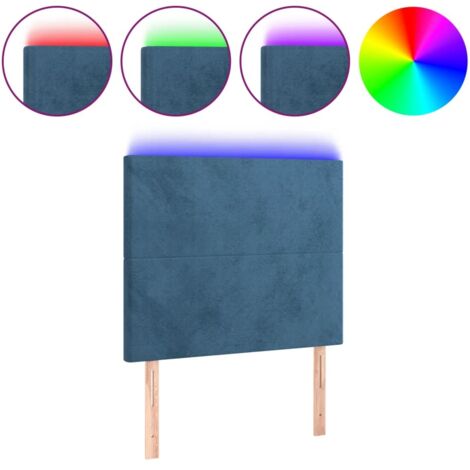 Tête de lit，Panneau décoratif à LED Bleu foncé 100x5x118/128 cm Velours CFW6169292