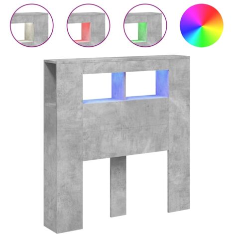 Tête de lit，Panneau décoratif à LED gris béton 100x18,5x103,5cm bois d'ingénierie CFW5115250