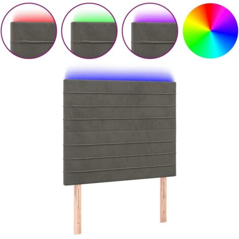 Tête de lit，Panneau décoratif à LED Gris foncé 100x5x118/128 cm Velours CFW5017566