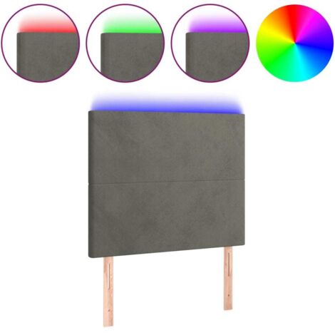 Tête de lit，Panneau décoratif à LED Gris foncé 100x5x118/128 cm Velours CFW7532882