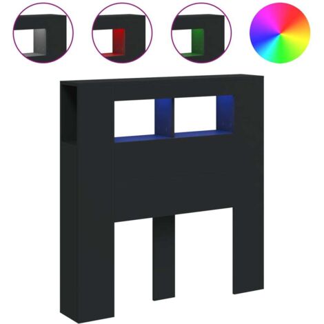 Tête de lit，Panneau décoratif à LED noir 100x18,5x103,5 cm bois d'ingénierie CFW2408140