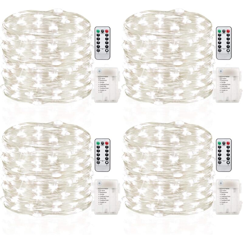 KZQ - Lot de 4 guirlandes lumineuses à 50 pieds de 16,4 pieds à piles avec minuterie de télécommande fil de cuivre étanche guirlandes lumineuses pour