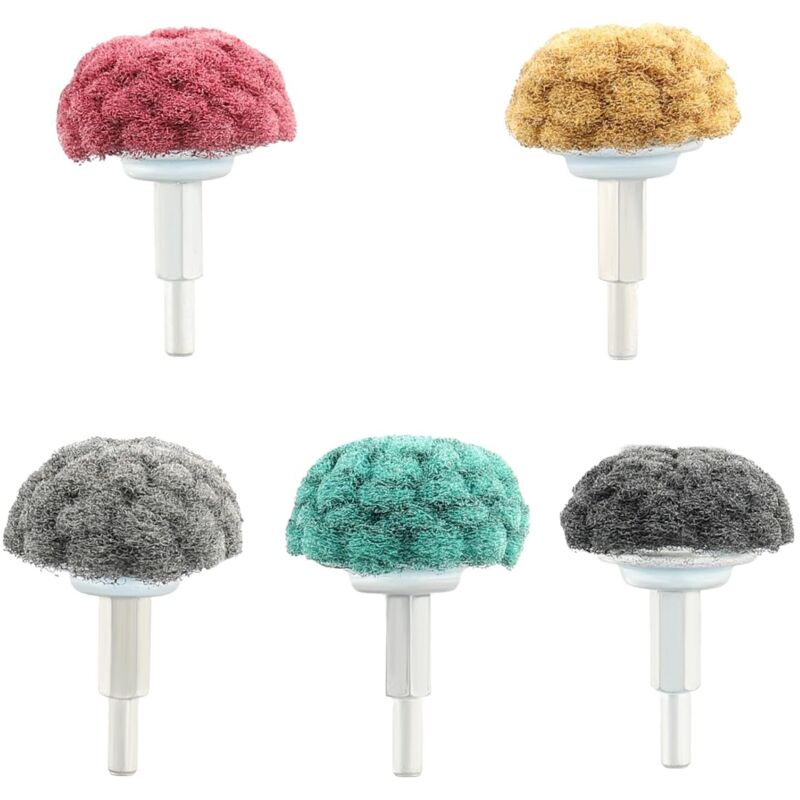 Tête de polissage (brossage) en forme de tampon de récurage - 5 pièces 50MM pour perceuse abrasif avec poignée 1/4 pour collecteurs/aluminium/acier