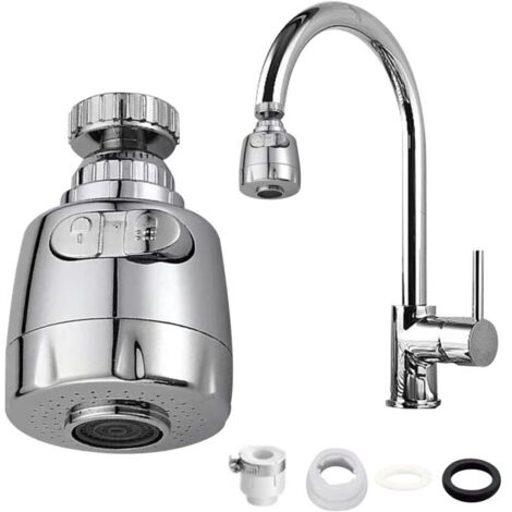 Tête de pulvérisation de robinet de cuisine avec deux modes, aérateur de robinet, rallonge de robinet remplaçable, convient pour salle de bain/balcon/cuisine (argent, taille : 7,5 x 2,2 cm)