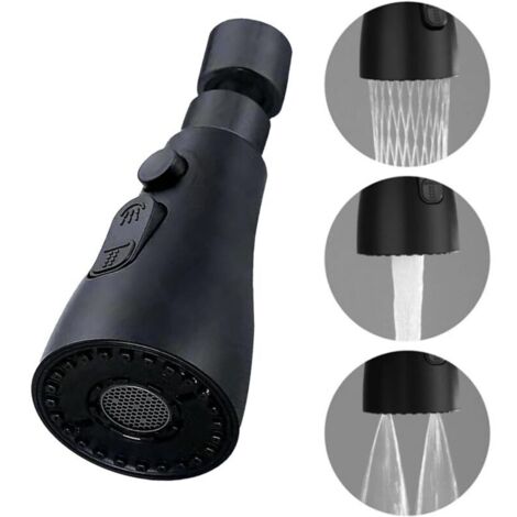 Tête de pulvérisation pour robinet de cuisine FM22 M24 avec bec pivotant à 360° - Tête de pulvérisation pour robinet d'évier avec 3 modes de remplacement - Livré avec connecteur universel (noir)
