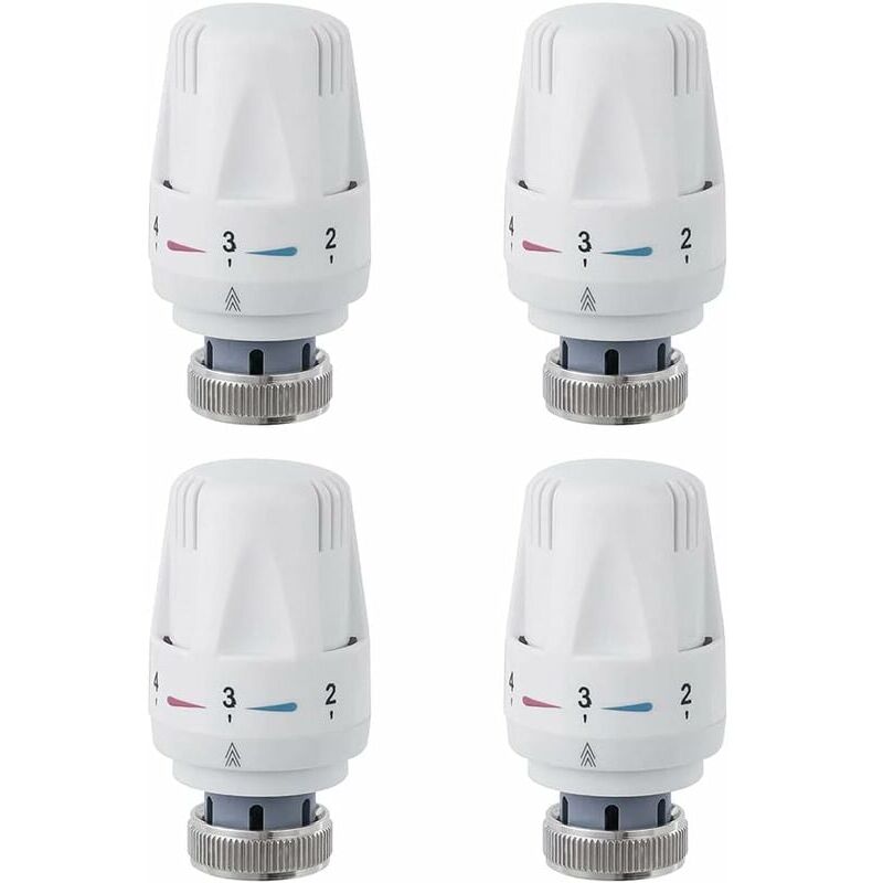 Tête de radiateur, tête de vanne de radiateur 4 pièces, vanne de radiateur thermostatique M30 x 1,5, tête thermostatique d'évier de toilette de salle