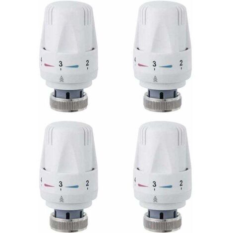 Tête de radiateur, tête de vanne de radiateur 4 pièces, vanne de radiateur thermostatique M30 x 1,5, tête thermostatique d'évier de toilette de salle de bains