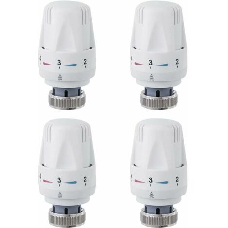 Tête de radiateur, tête de vanne de radiateur 4 pièces, vanne de radiateur thermostatique M30 x 1,5, tête thermostatique d'évier de toilette de salle de bains
