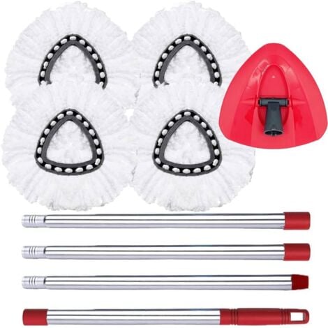 COAVAS Tête de remplacement pour balai base, poignée compatible avec le balai à franges en microfibre O Cedar EasyWring, 4 recharges de tête de balai, poignée de 30-58 pouces combiné de 1 base de balai