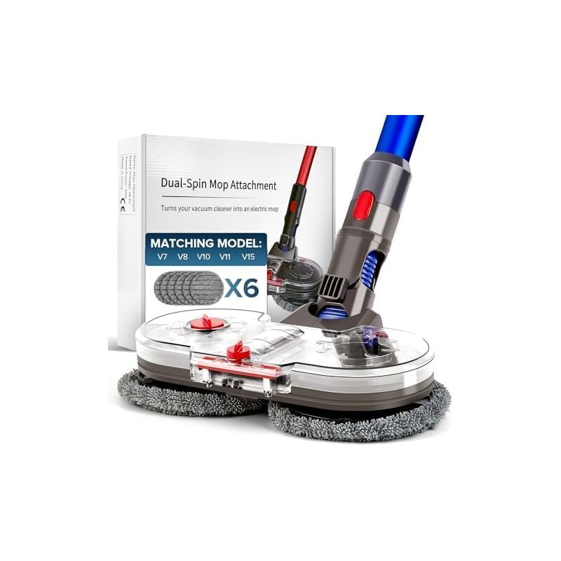 Tête de Vadrouille Electrique Compatible avec Dyson V7/V8/V10/V11/V15, avec 6 Vadrouille Lavable et1 Réservoir d'eau Amovible