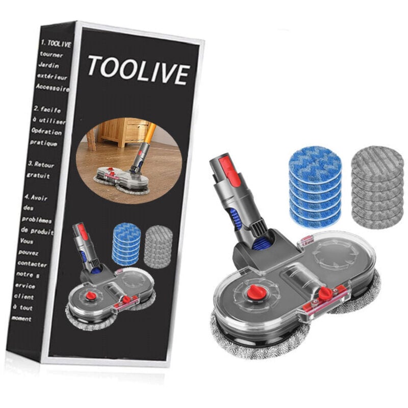 Tête de Vadrouille Electrique pour Dyson V11 V10 V15 V8 V7 Aspirateur, Tête de Balai avec Réservoir et 12 Vadrouille Lavable