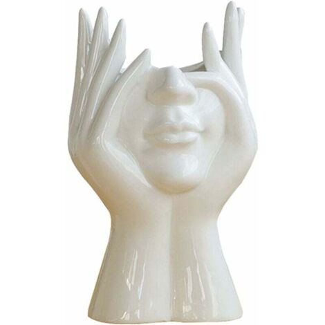Tête de vase en céramique, Pot de fleurs créatif en forme de visage humain Pot de fleurs en forme de visage humain Statue grecque Têtes de vase pour plantes succulentes