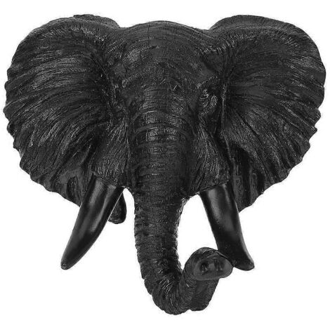 Tête d'éléphant en résine, décoration murale - 21,5 x 20 cm - Noir