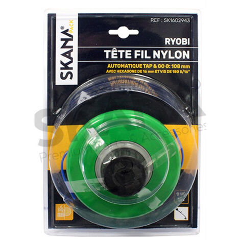 Tête Fil Nylon à Déroulement Automatique Avec 2 Fils Pour Désherbeuses Ryobi. Montage Sur Hexagone De 16 Mm, Bouton Avec Vis De