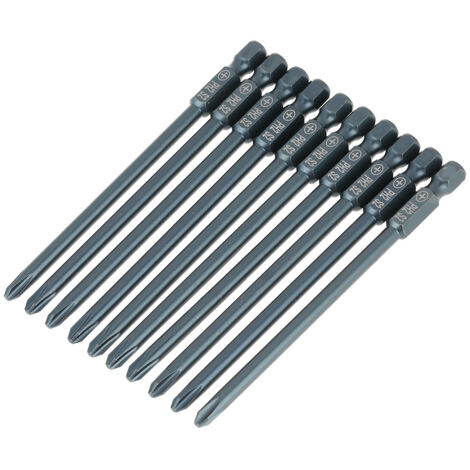 Tête Magnétique 10 Pcs en Acier -ph2 Force de Tournevis avec Axe Hexadécimal de 1/4 Pouce 100 Mm pour Tournevis à Air, Perceuse électrique