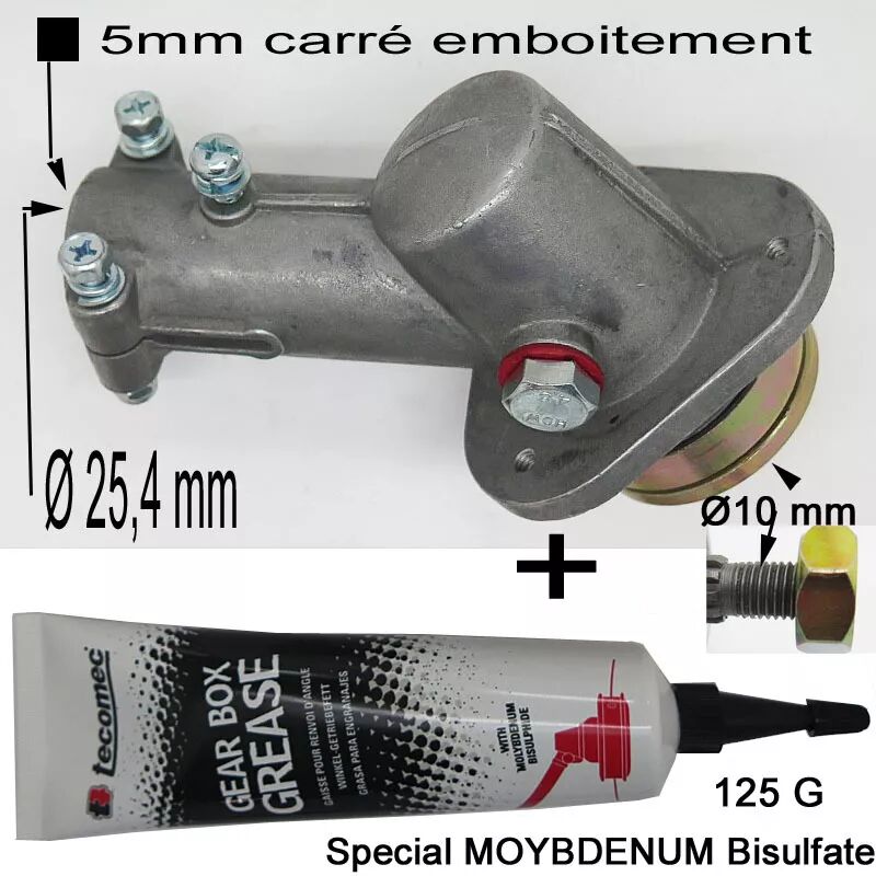 Tête renvoi d'angle + tube de graisse pour débroussailleuse – Emmanchement 25,4 mm / Fente 5 mm – Modèle B1