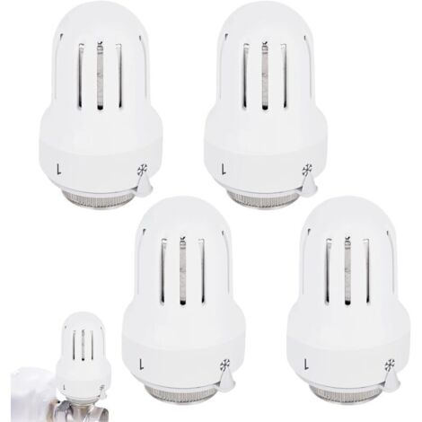 Tête thermostatique blanche M30×1,5 – 4 unités en laiton résistant, réglage précis de la température et fonction antigel pour radiateur