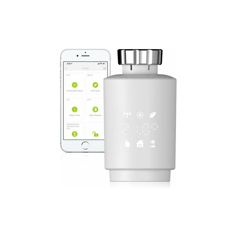 Tête Thermostatique Connectée et Intelligente, ZigBee Thermostat programmable Intelligent,Compatible avec Smart Life Alexa Google, Valve de radiateur
