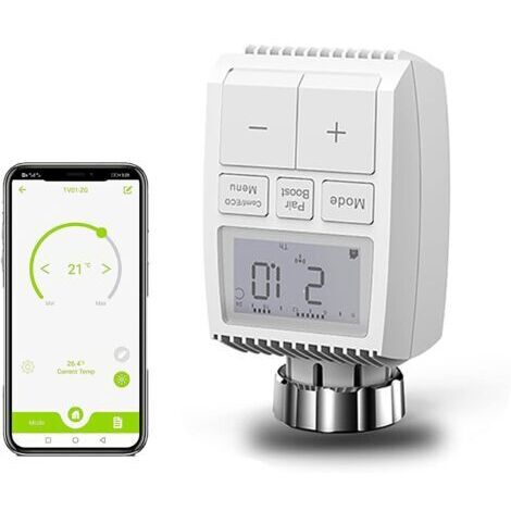 Tête thermostatique connectée WiFi – Compatible Alexa et Google Home – Programmable avec détection de fenêtre – Écran LCD lumineux