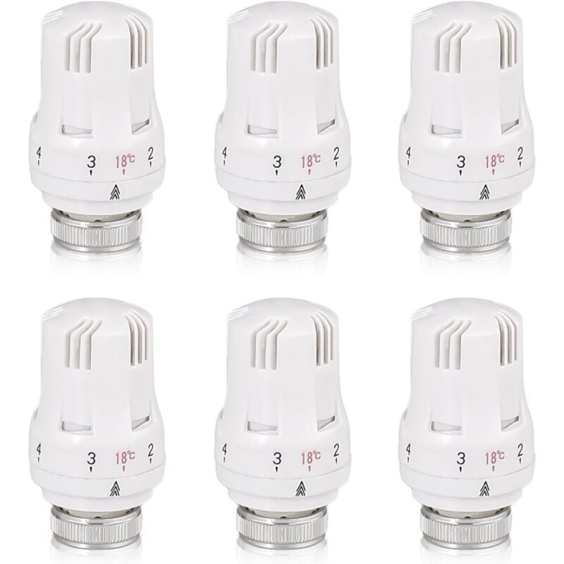 Tete Thermostatique Radiateur, 6 Pièces Tête de Vanne de Radiateur, Robinet Thermostatique Radiateur, M30 x 1,5 Tête de Thermostat, Tête de Radiateur