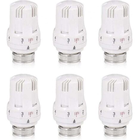 Tete Thermostatique Radiateur, 6 Pièces Tête de Vanne de Radiateur, Robinet Thermostatique Radiateur, M30 X 1,5 Tête de Thermostat, Tête de Radiateur pour Le Bureau et La Maison(A)