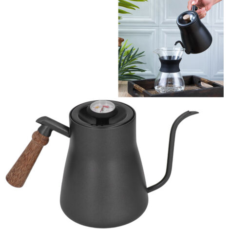 Tetera/cafetera con boquilla, termómetro, acero inoxidable con mango de madera, 850 ml.