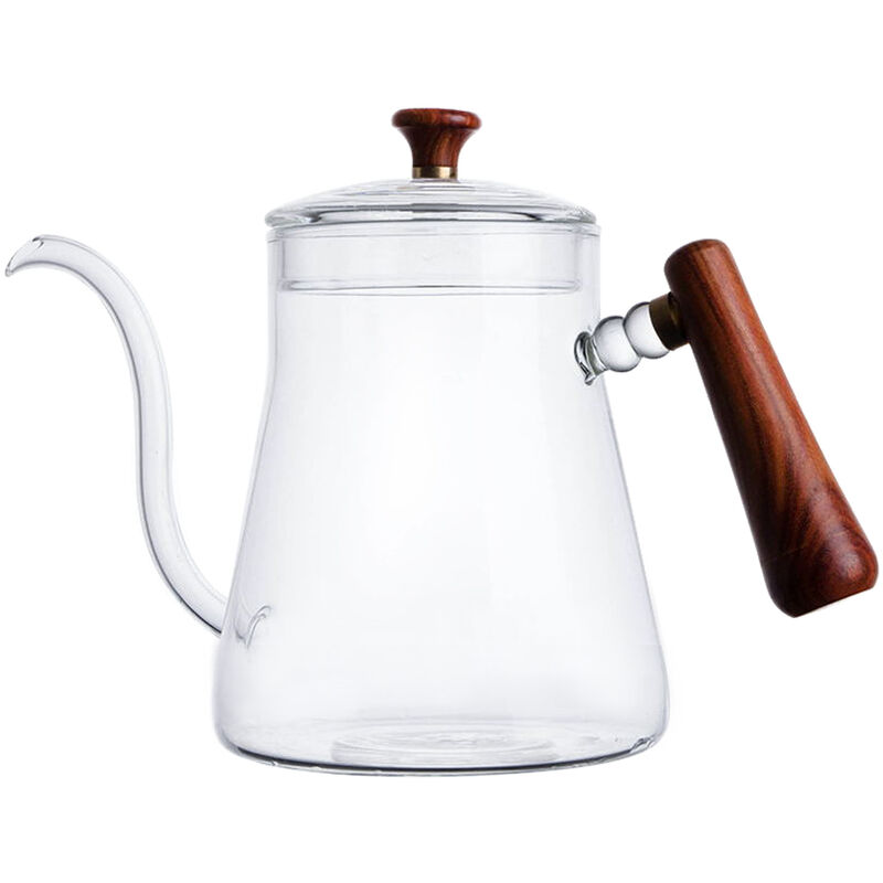 

Tetera de cafe para verter, 20 oz / 600 ml, cao largo y estrecho, tetera de cafe con tapa, mango de madera, tetera de vidrio para verter sobre cafe