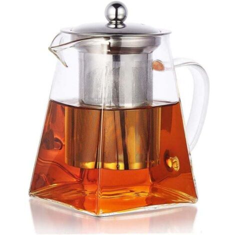 Tetera de vidrio transparente con filtro resistente al calor, apta para estufas, microondas y lavavajillas. Incluye colador para té de hojas sueltas y té floreciente.