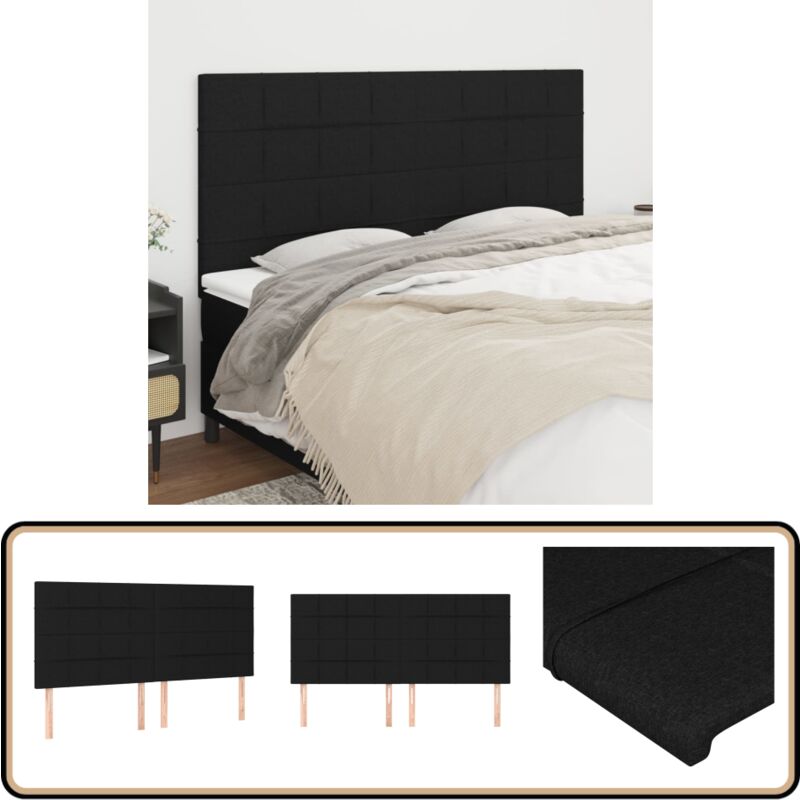 Têtes de lit 4 pcs Noir 80x5x78/88 cm Tissu - Tête De Lit - Têtière De Lit - Meuble De Chambre - Literie - Décoration Chambre