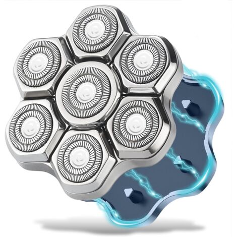Têtes de rechange pour rasoir magnétique – 7 lames rotatives étanches à double anneau pour hommes chauves – Compatible avec Freebird, Wyklaus et Shpavver (Argent)