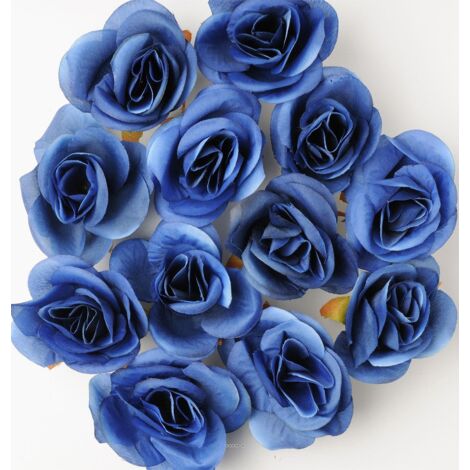 têtes de rose Artificielle X 12 Bleu D 4 50 cm pour Boule de rose - couleur: Blanc neige