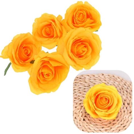 Têtes de roses artificielles pour décoration, 5 pièces - Orange