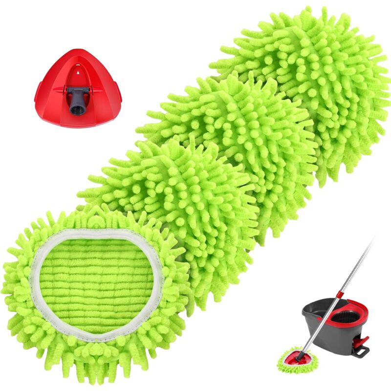 Têtes de vadrouille en chenille de remplacement 4 pièces et 1 base pour Ocedar Easywring 1-Tank System, tête de vadrouille réutilisable en microfibre