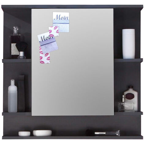 TetisBad Armoire de toilette avec miroir, 1 porte, 5 compartiments ouverts, aspect graphite, miroir en verre.