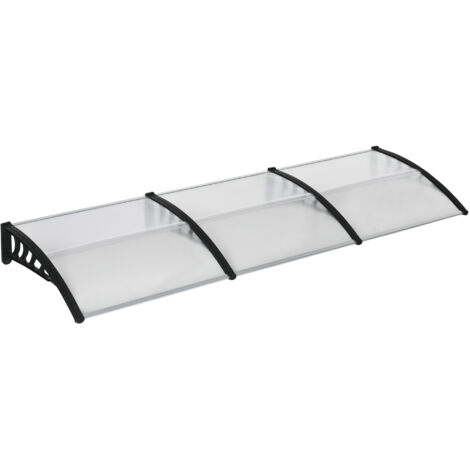 Tettoia Moderne en Polycarbonate, Aluminium et PP pour Balcons, Fenêtres et Portes, 303x96x27 cm, Noir et Transparent