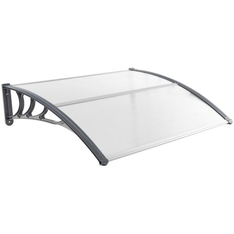 Tettoia per porta finestra da 122 x 99 cm in policarbonato a pannelli cavi, Tettoia da esterno per protezione da sole Bianco e grigio
