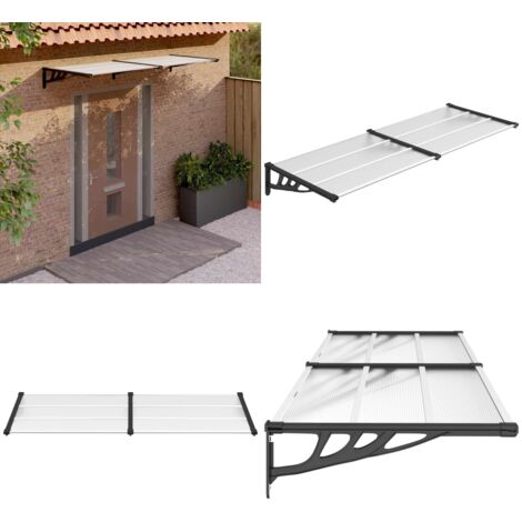 Tettoia per Porta Nero e Trasparente 239x90 cm in Policarbonato - Protezione porta - Tettoia in policarbonato