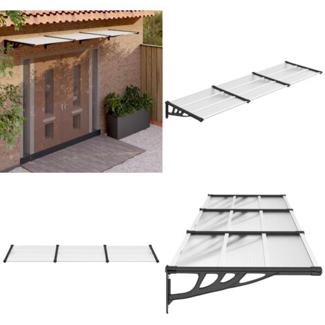Tettoia per Porta Nero e Trasparente 297,5x90 cm Policarbonato - Protezione porta - Tettoia in policarbonato