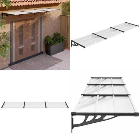Tettoia per Porta Nero e Trasparente 358,5x90 cm Policarbonato - Protezione porta - Tettoia in policarbonato
