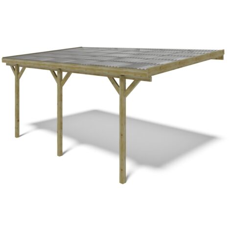 Tettoia posto auto coperto in legno 3.00x5.24 m - 15.00 m2 - copertura PVC - CAR7-2PVCTR