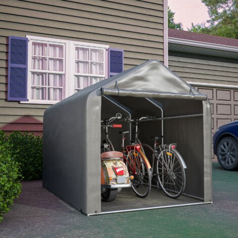 Tettoie per auto160x220x165cm tenda con porta avvolgibile per giardino/esterno, metallo e PE impermeabile, grigio scuro