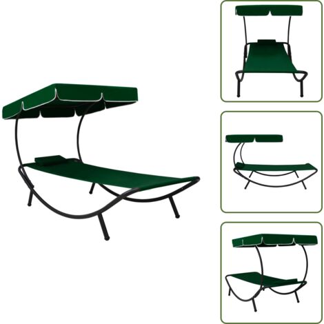 Tettuccio da giardino - vidaXL Lettino Prendisole con Baldacchino e Cuscino Verde - Lettino da spiaggia