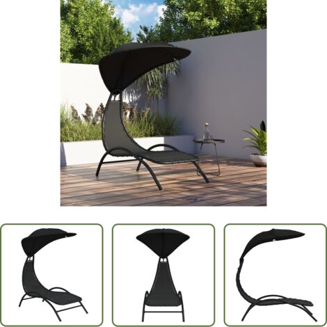 Tettuccio -  Lettino Prendisole Tettuccio Nero 167x80x195cm Tessuto Acciaio