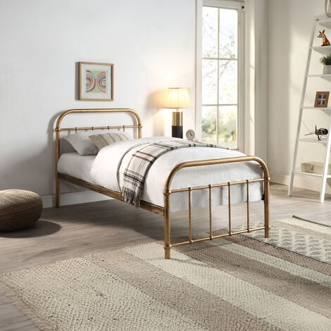 SLUMBERWORX TEWIN TRADITIONAL HOSPITAL STYLE ANTIQUE BRASS METAL BED FRAME - SINGLE