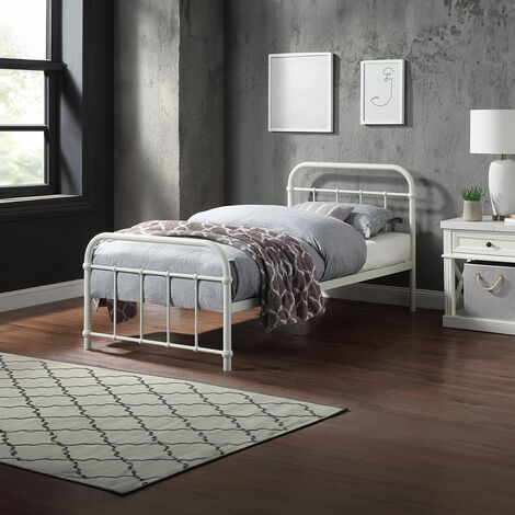 TEWIN TRADITIONAL HOSPITAL STYLE WHITE METAL BED FRAME - SINGLE