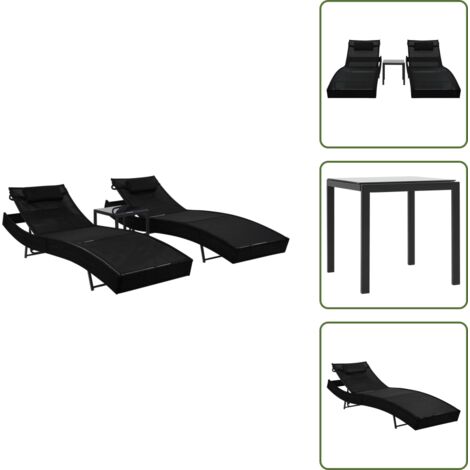 Textilene - vidaXL Lettini Prendisole 2 pz e Tavolo in Polyrattan e Textilene Nero - Lettino da piscina