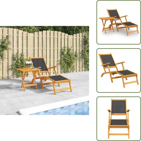 Textilene - vidaXL Silla de jardín con reposapiés y mesa madera acacia y textilene - Silla con reposapiés
