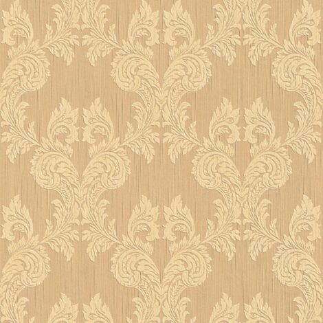 Textiloptik Tapete Profhome 956303 Textiltapete strukturiert im Barock-Stil matt orange beige 5,33 m2