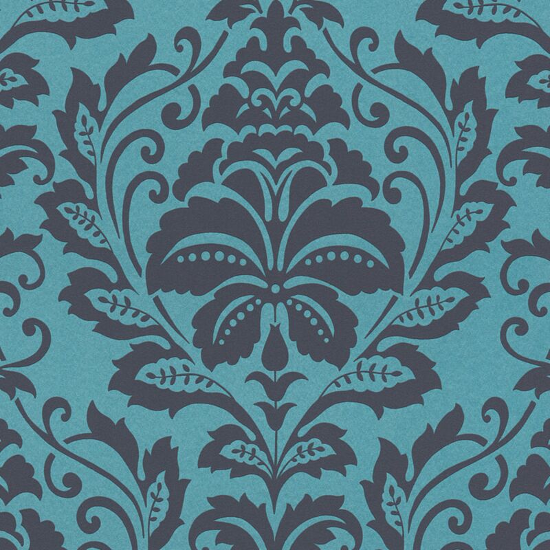 A.s. Creations Textured Vinyl Wallpaper Blue Black Baroque Damask Metallic Vinyl Non Woven